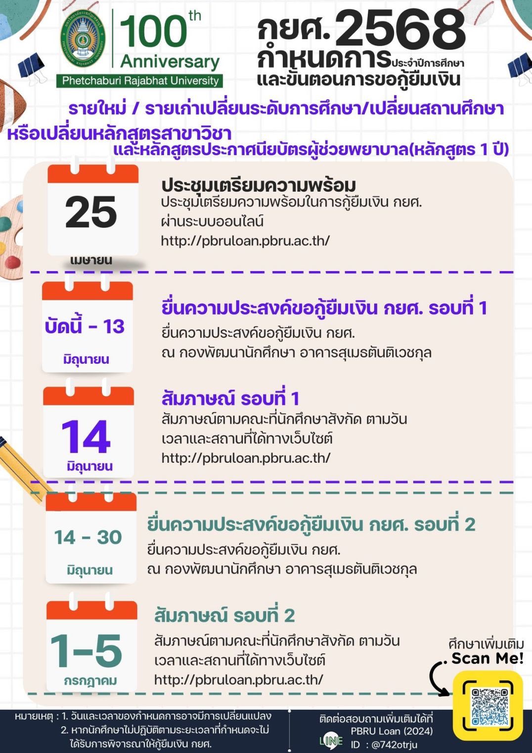 กำหนดการ กยศ. และขั้นตอนการขอกู้ยืมเงิน ประจำปีการศึกษา 2568 ของมหาวิทยาลัยราชภัฎเพชรบุรี