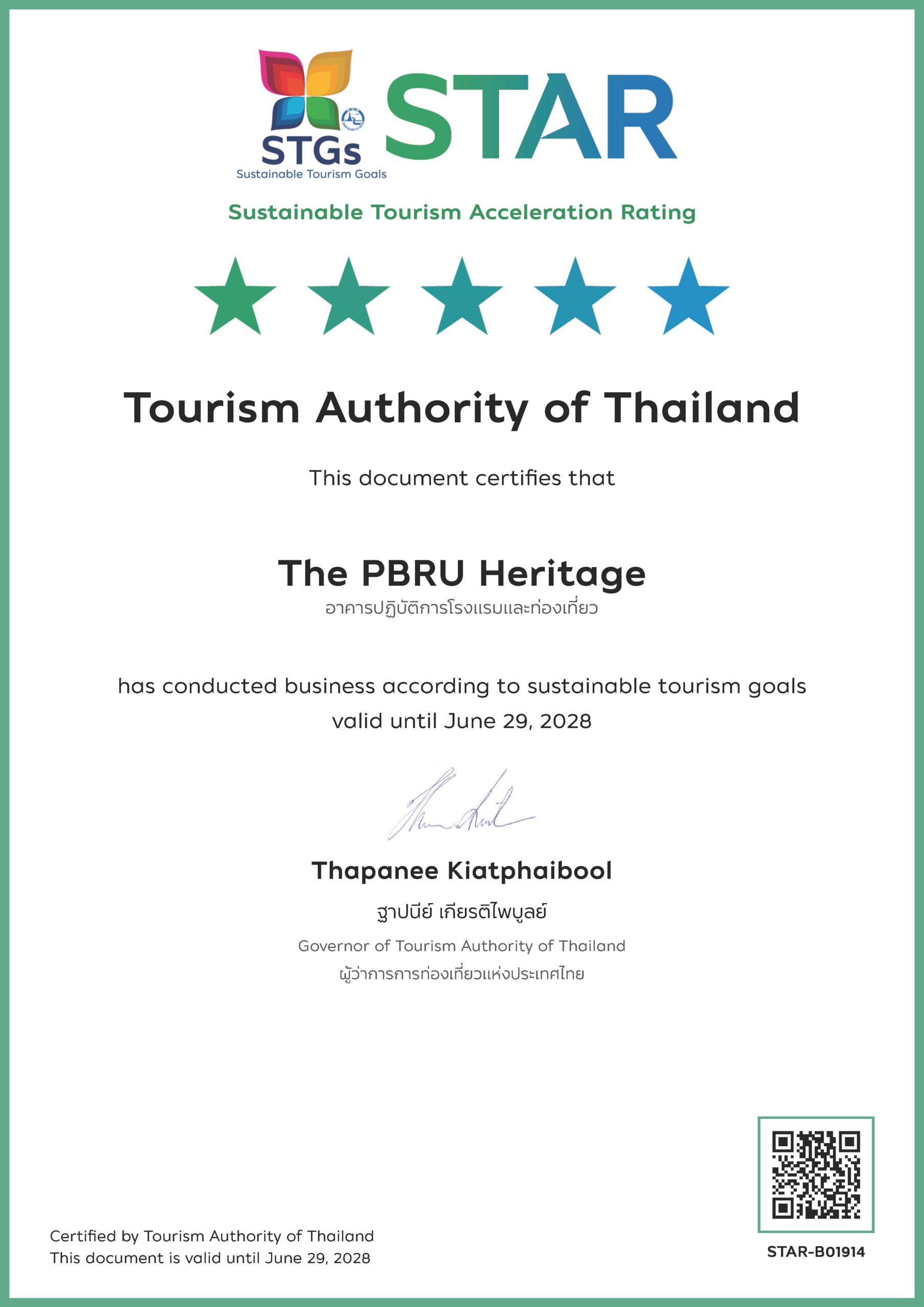รับรองมาตรฐาน STGs STAR (Sustainable Tourism Acceleration Rating) ระดับ 5 ดาว