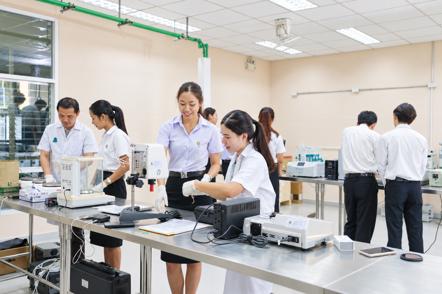 นักศึกษาและบุคลากรปฏิบัติงานร่วมกันภายในห้องปฏิบัติการ